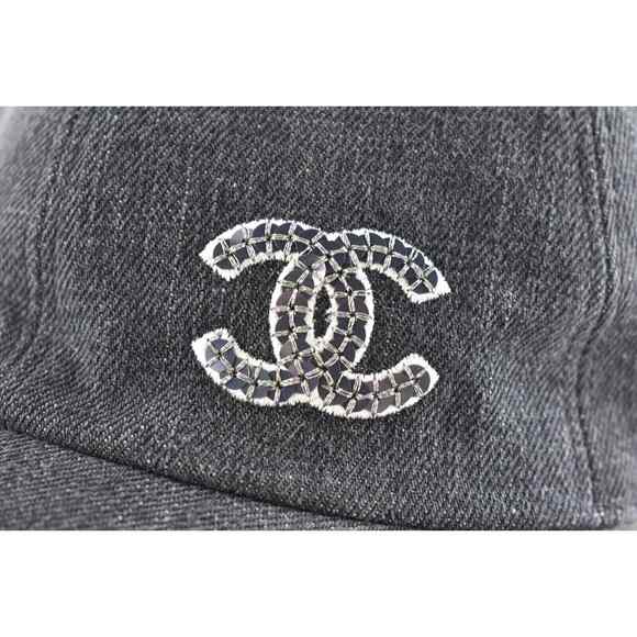 Chanel 22P Black Denim Sequin CC White Logo Baseball Cap Curved Peak Hat main image 10